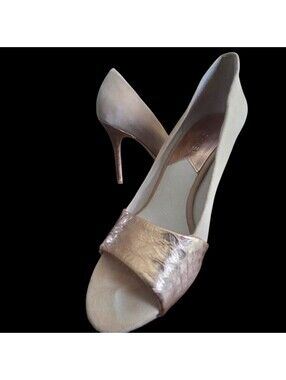 MICHAEL Michael Kors Beige Suede and Metallic Gold Peep Toe Heels